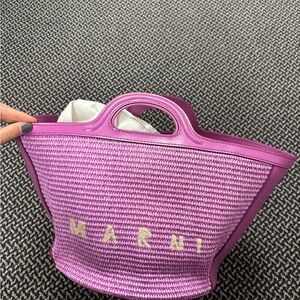 Marni Pink Woven Tote Bag